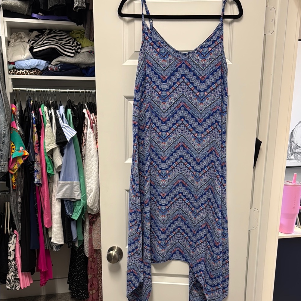 Pink Rose Blue and White High Low Sundress